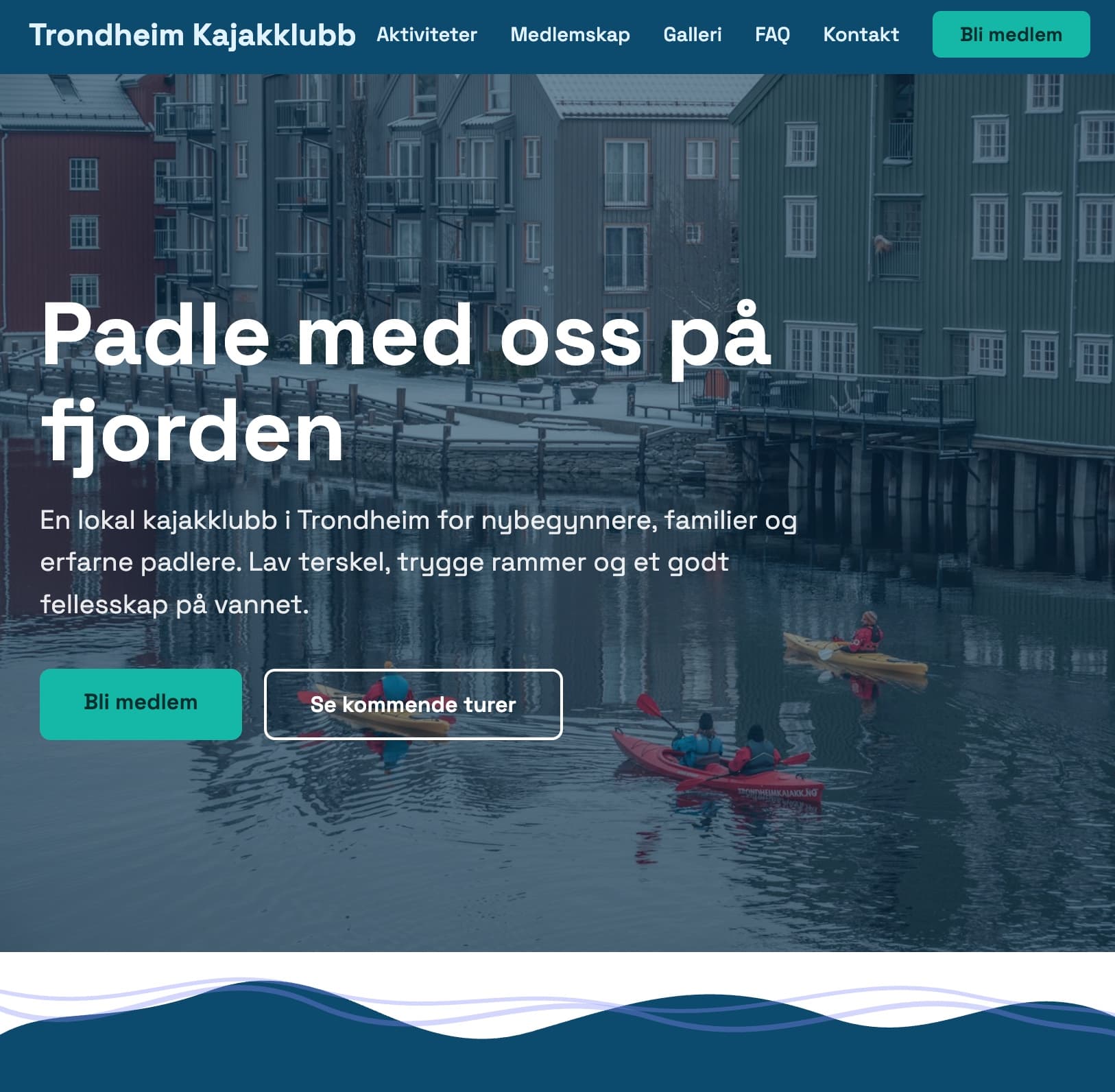 Eksempel på nettside for kajakklubb laget i Webfabrikk