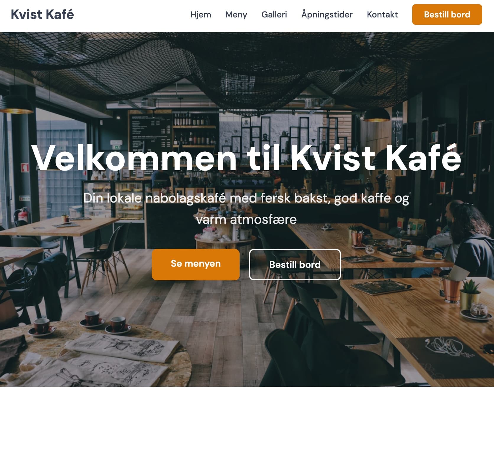 Eksempel på kafénettside laget i Webfabrikk