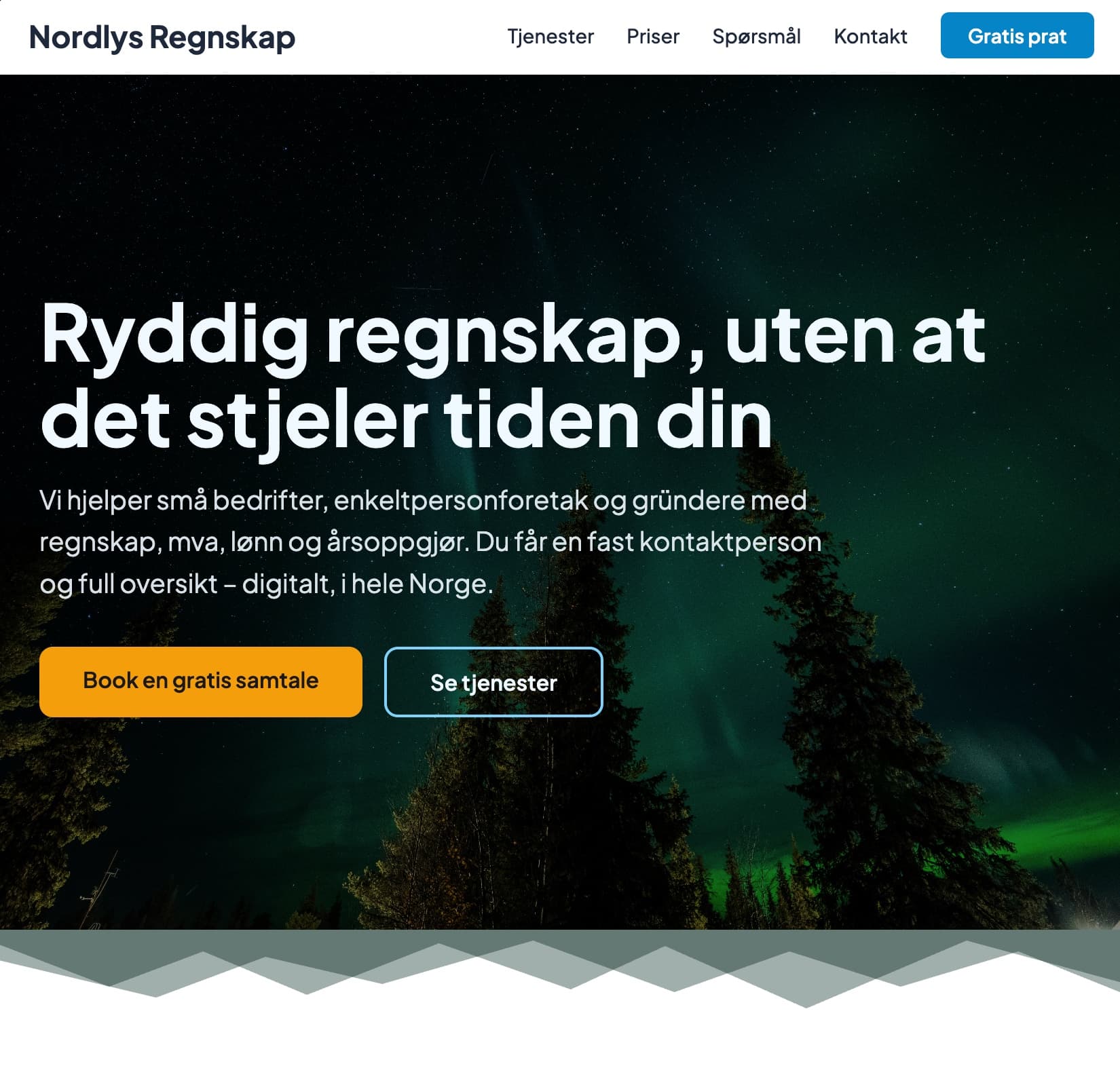 Eksempel på nettside for regnskapsfirma laget i Webfabrikk