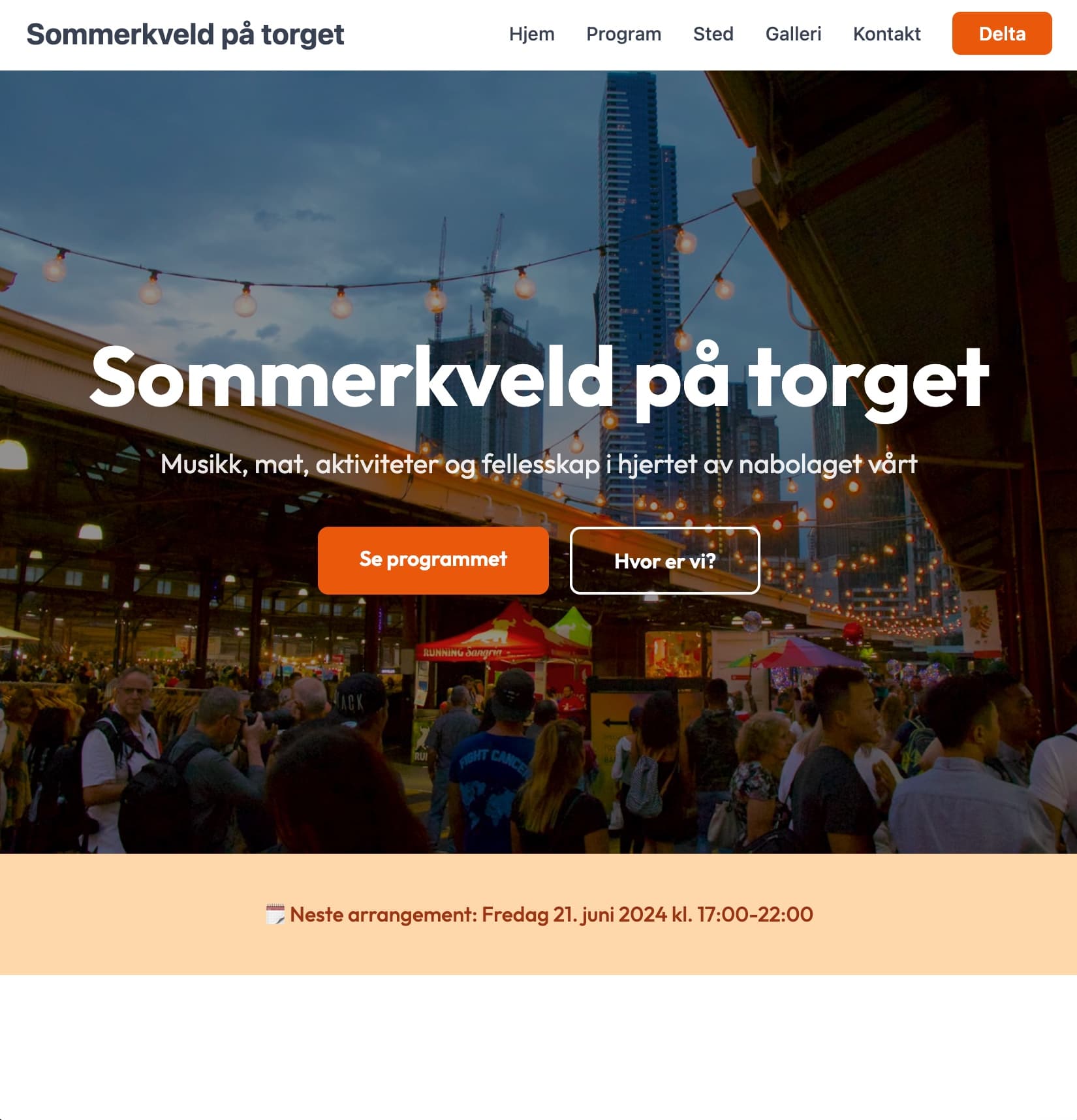 Eksempel på arrangementside laget i Webfabrikk